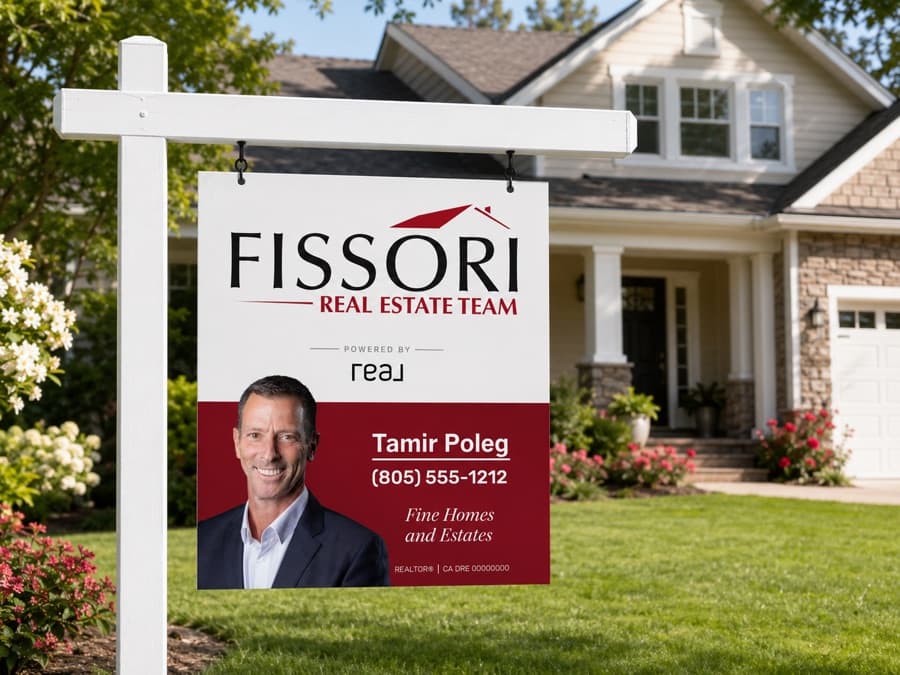 For Sale yard sign branded as the Fissori Real Estate Team