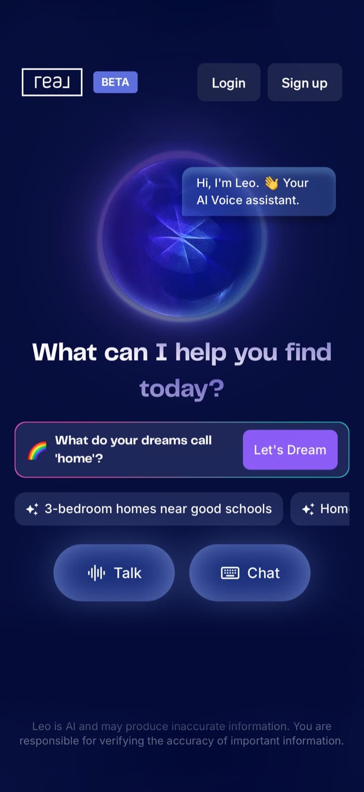 Hey-Leo — Real's voice-first home search experience